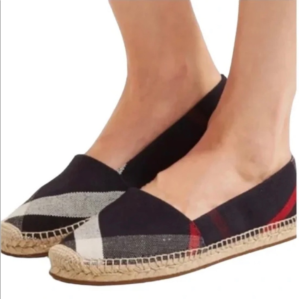 Burberry Navy Blue Nova Check Canvas Espadrille Flats Size 37